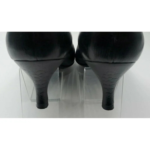 SALVATORE FERRAGAMO Black Leather Croc Point Toe Pumps Womens Kitten Heel 10B - Picture 10 of 12